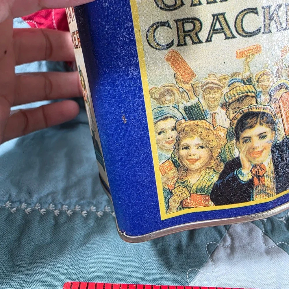 Bristolware Graham Crackers Blue Square Collectible Tin Small Blue Vintage Style